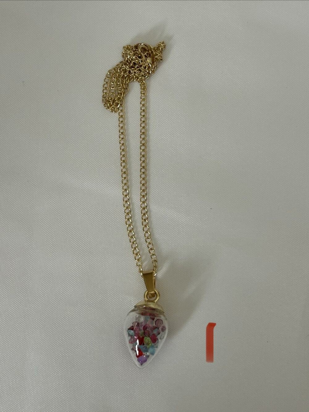 Lovely Gold Tone Crystal Filled Glass Pendant Measures 18”